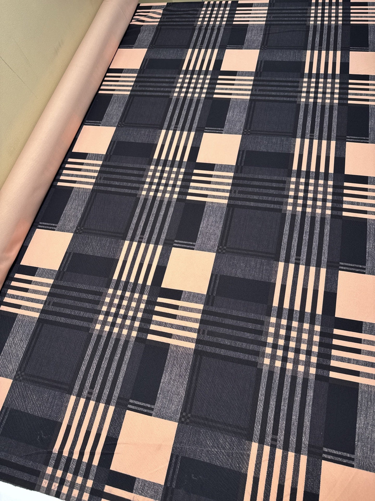 Italian Checked Knitted Fabric Blue Pink