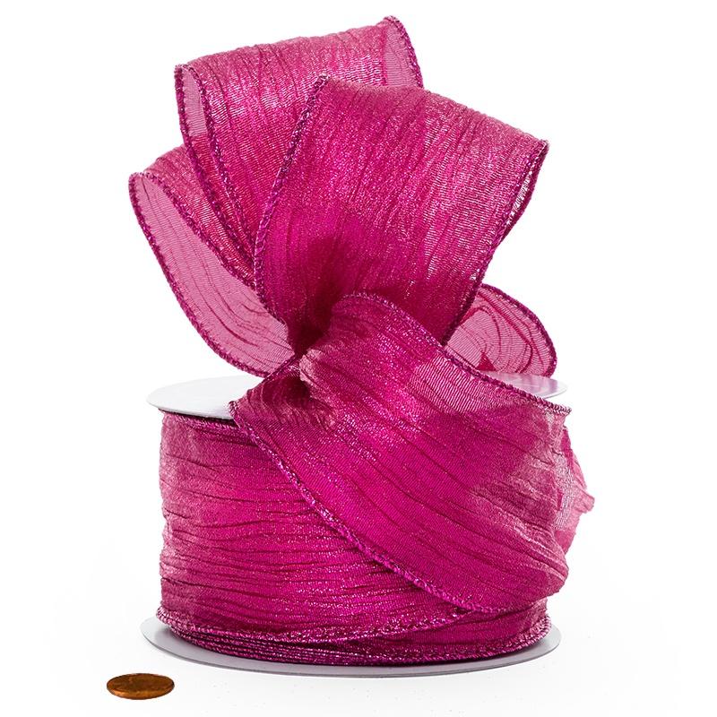 Metallic Crepe Fabric Ribbon 2 1/2 '' X 10 yd - Hot Pink Color 1 / ROLL