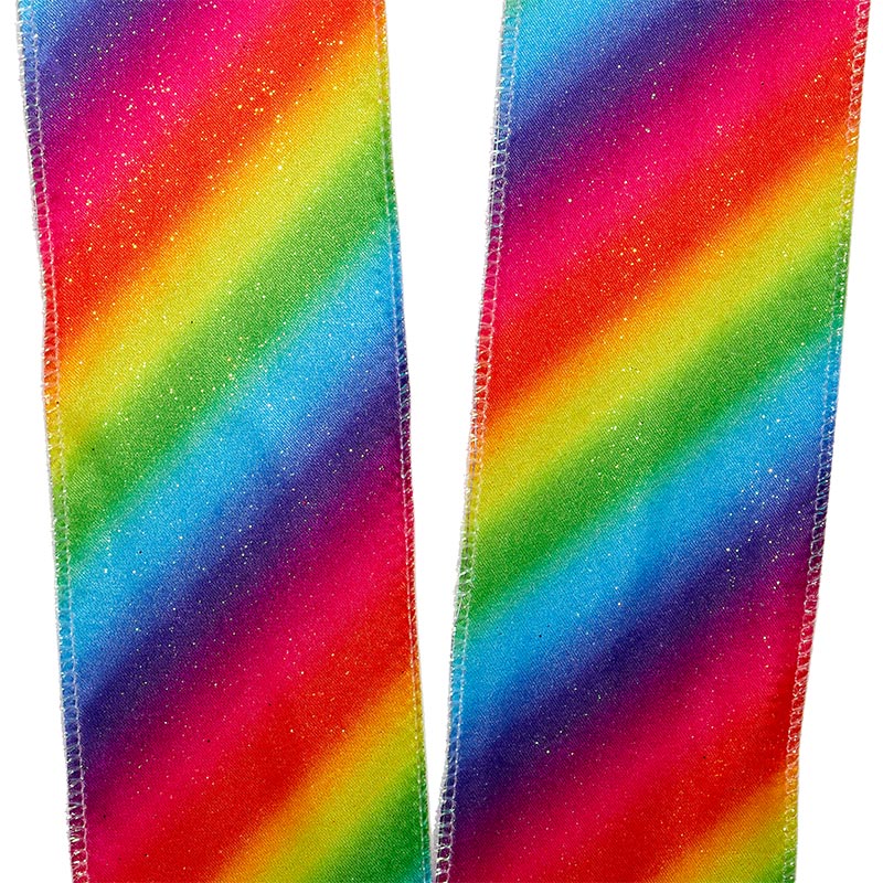 Rainbow Satin Wired Ribbon 2 1/2 '' X 10 yd - 1 / ROLL