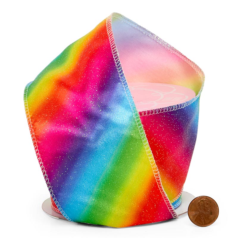Rainbow Satin Wired Ribbon 2 1/2 '' X 10 yd - 1 / ROLL