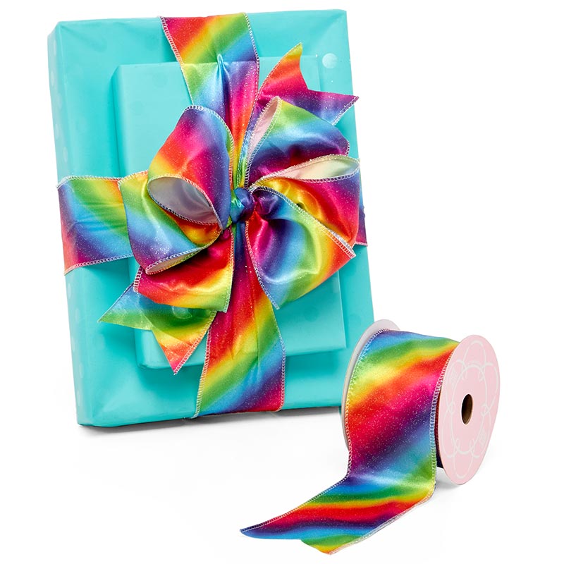 Rainbow Satin Wired Ribbon 2 1/2 '' X 10 yd - 1 / ROLL