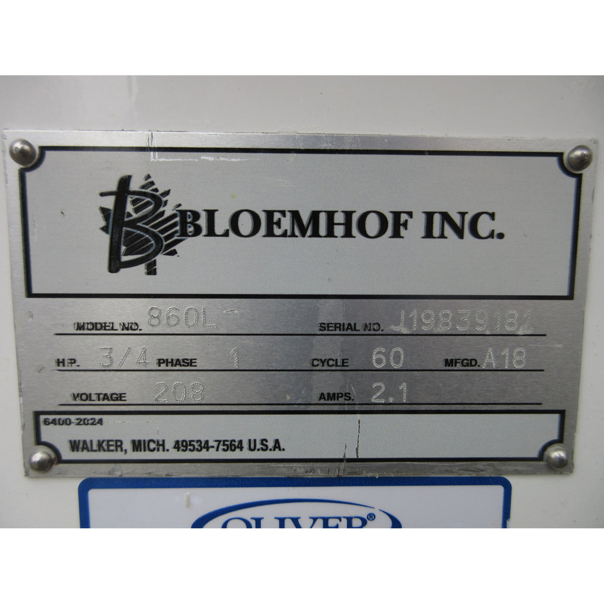 Bloemhof 860L Bread Moulder, Includes 2 Pressure Plates, Used Excellent Condition