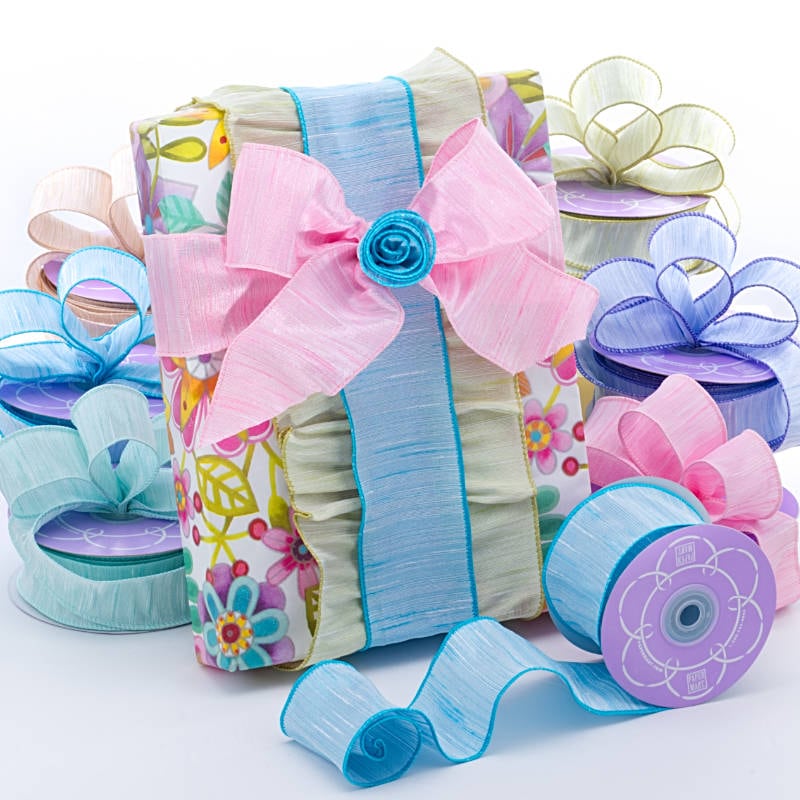 Faux Raw Silk Dupioni Ribbon 2 1/2 '' X 10 yd Light Aqua Color 1 / roll