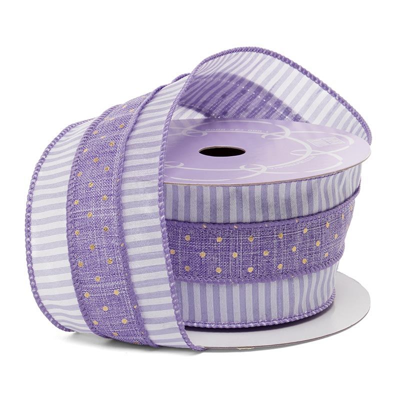 Romano Dots & Lines Wired Ribbon 2 1/2 '' X 10 yd Wisteria Color 1 / ROLL