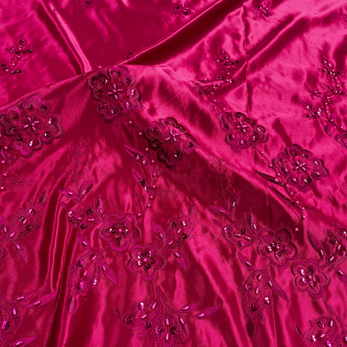 Beaded Bridal Lace Fabric on Polyester Satin 54"