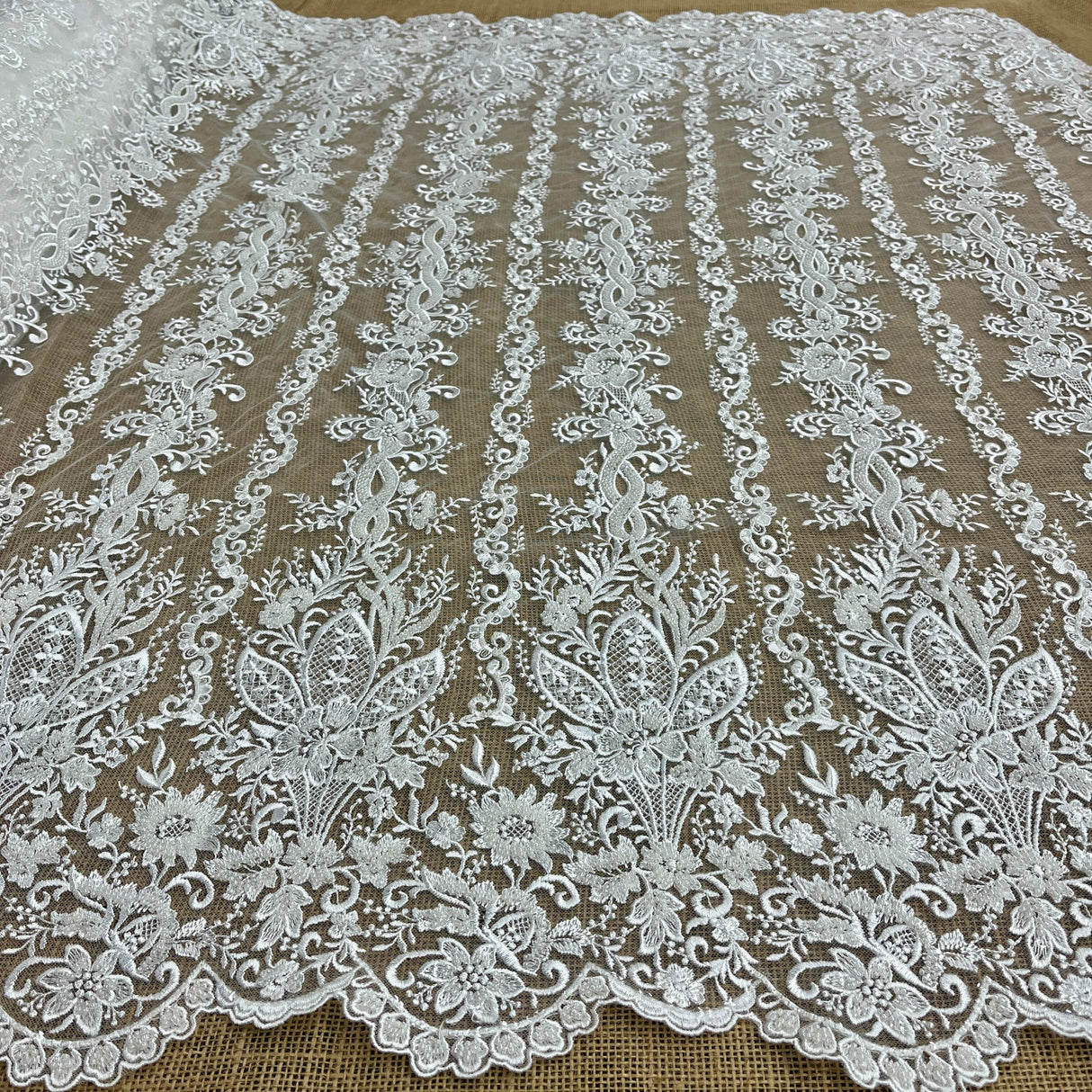 1 Yard Luxury Beaded Lace Fabric with Floral Sequin Embroidery on Polyester Net Mesh Couture Bridal & Evening Wear 51" Wide