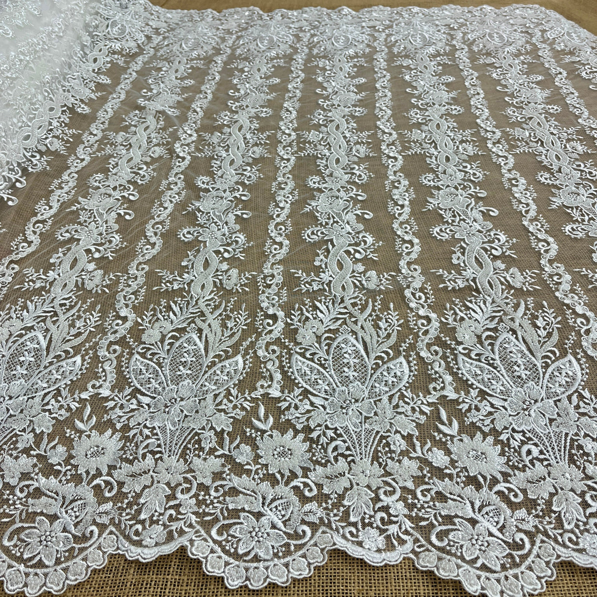 Beaded Lace Fabric Embroidered Net Mesh Ivory 51" Wide