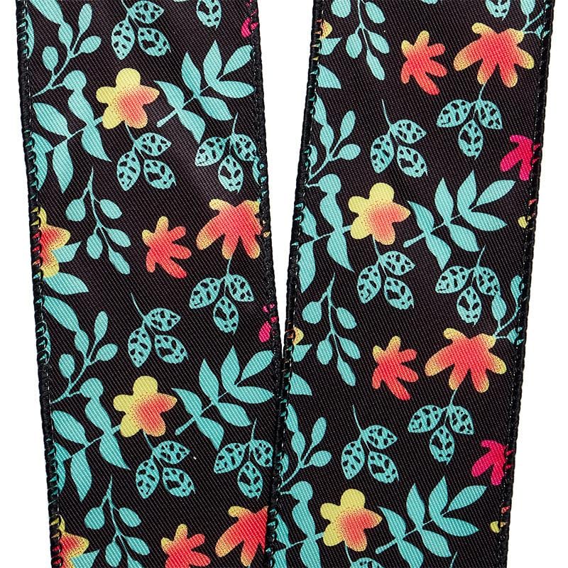 Flowers & Stems On Black Wired Ribbon 2 1/2 '' X 10 yd - 1 / ROLL