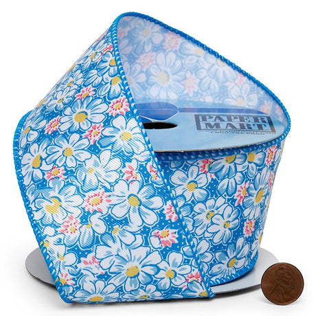 Spring Daisies On Wired Ribbon 2 1/2 '' X 10 yd - 1 / ROLL