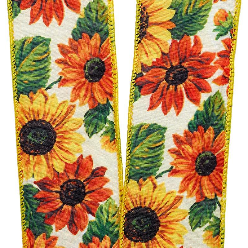 Sunflowers On Wired Ribbon 2 1/2 '' X 10 yd - 1 / ROLL