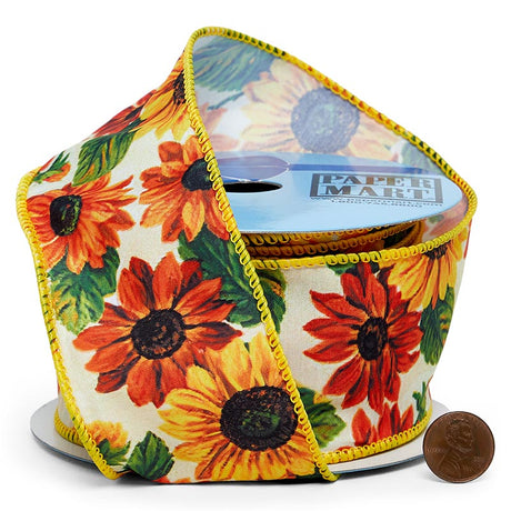 Sunflowers On Wired Ribbon 2 1/2 '' X 10 yd - 1 / ROLL