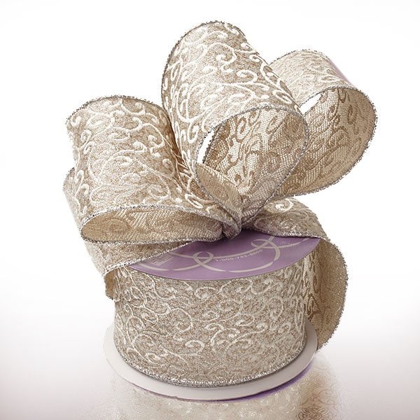 Metallic Christmas Wired Ribbons 2 1/2 '' X 10 yd Filigreed Color 1 / roll