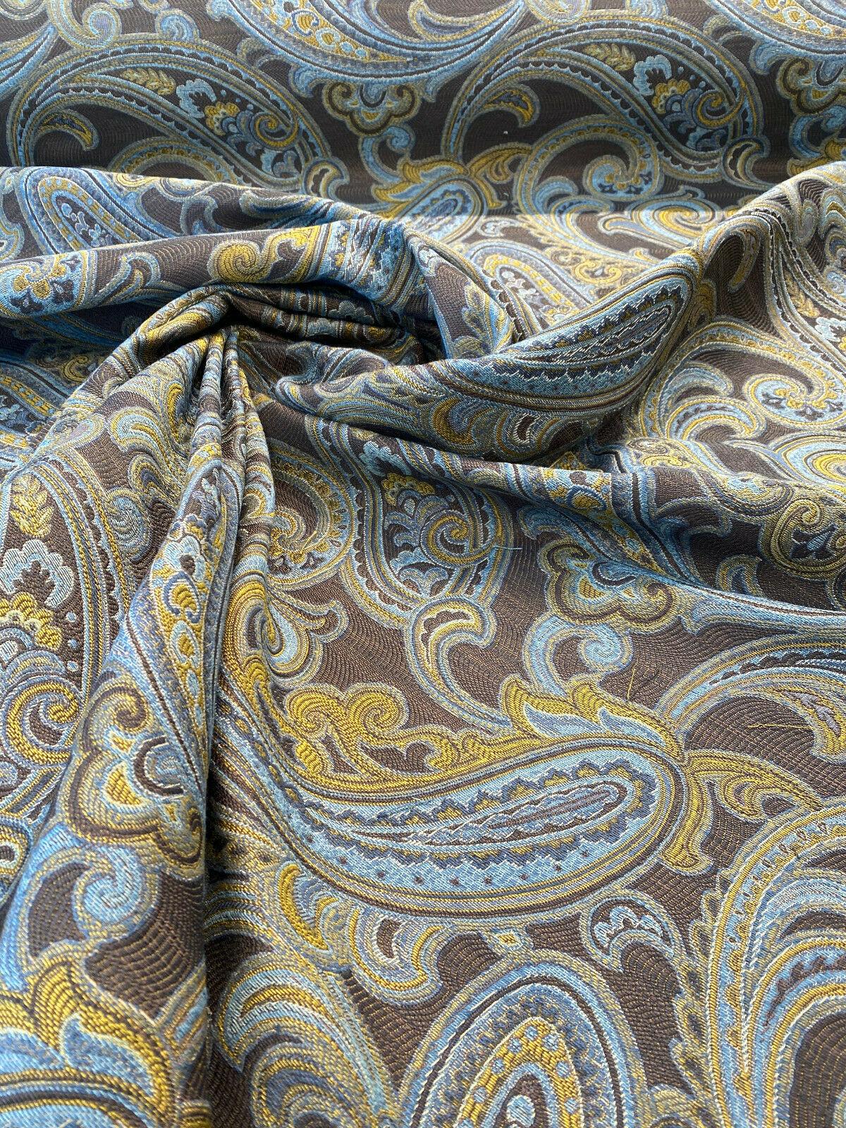 Lisbon Green Blue Paisley Chenille Fabric - Teal And Green Paisley, 50,000 Double Rubs, 54" Width (1 Yard)
