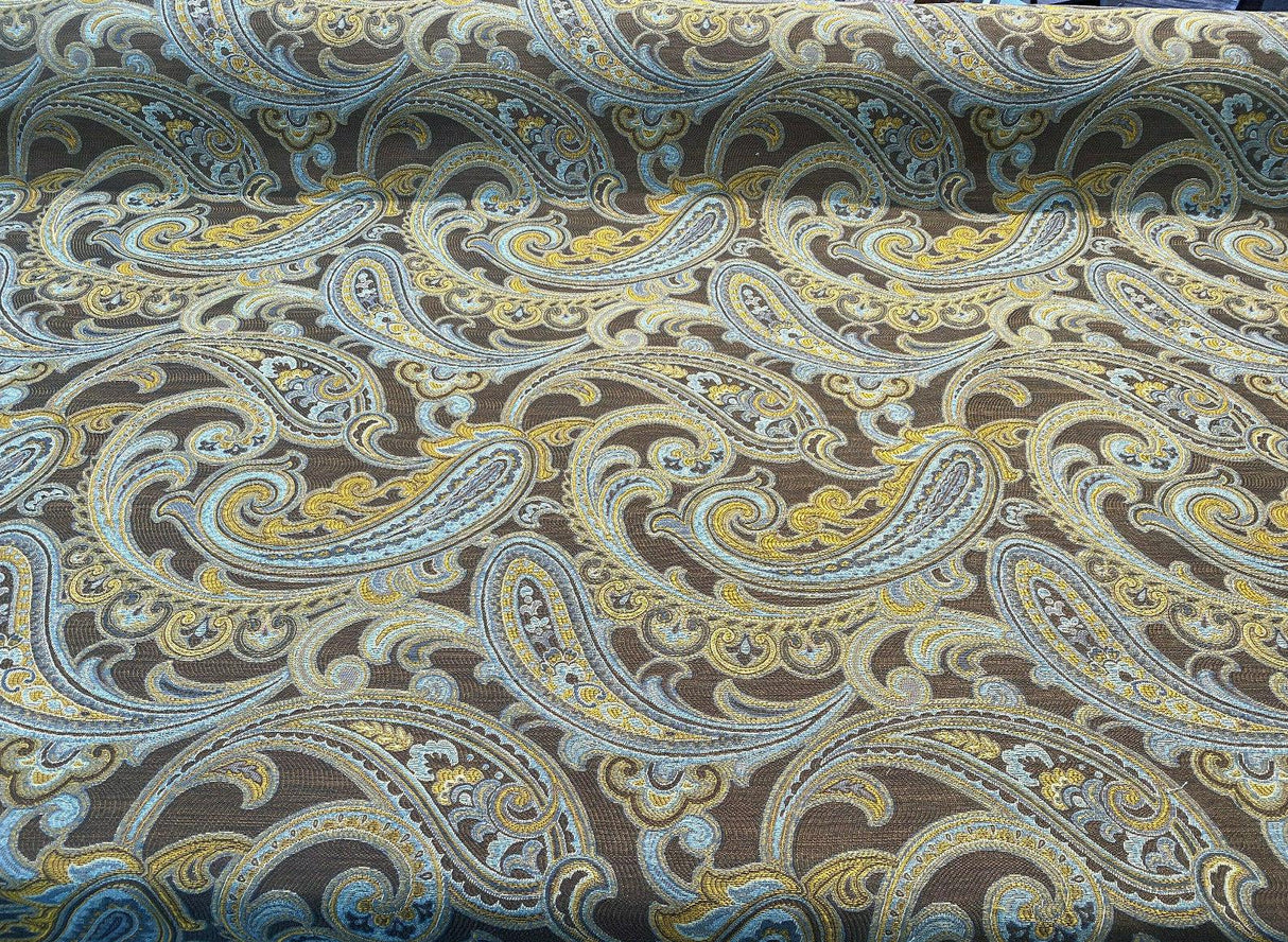 Lisbon Green Blue Paisley Chenille Fabric - Teal And Green Paisley, 50,000 Double Rubs, 54" Width (1 Yard)