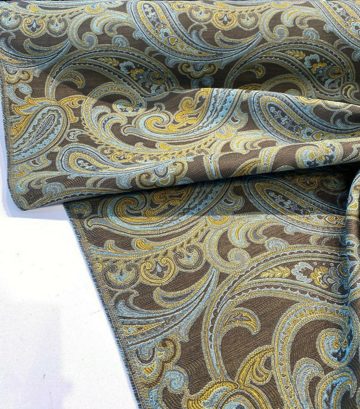 Lisbon Green Blue Paisley Chenille Fabric - Teal And Green Paisley, 50,000 Double Rubs, 54" Width (1 Yard)