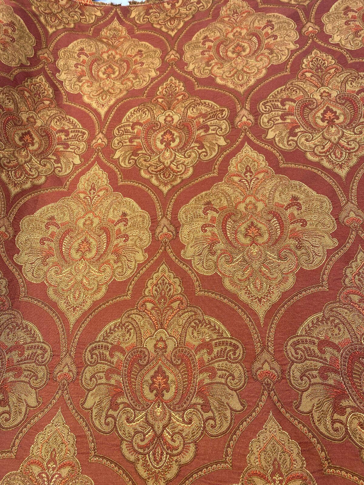 Artifact Red Garnet M8982 Barrow Jacquard Brocade Fabric - Red, Antique Gold, Taupe Jacquard Brocade, 25,000 Double Rubs (1 Yard)