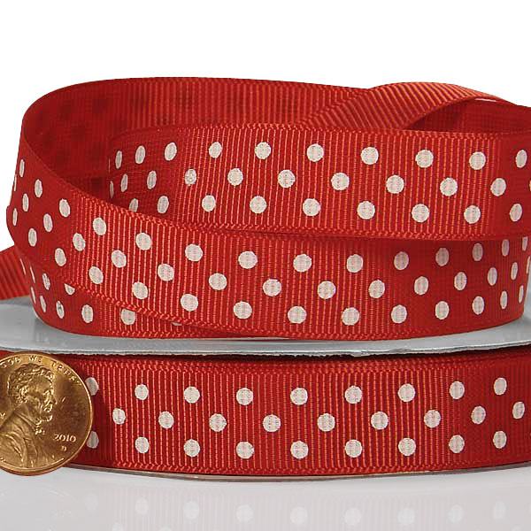 Polka Dot Grosgrain Ribbon – Red / White, 3/8'' x 25 yd (1 Roll)