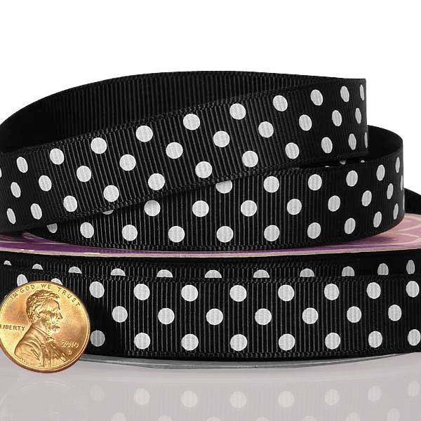 Polka Dot Grosgrain Ribbon – Black / White, 3/8'' x 25 yd (1 Roll)