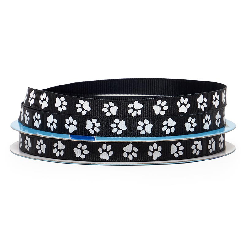 Narrow Paw Print Grosgrain Ribbon 3/8 '' X 25 yd Black Color 1 / ROLL