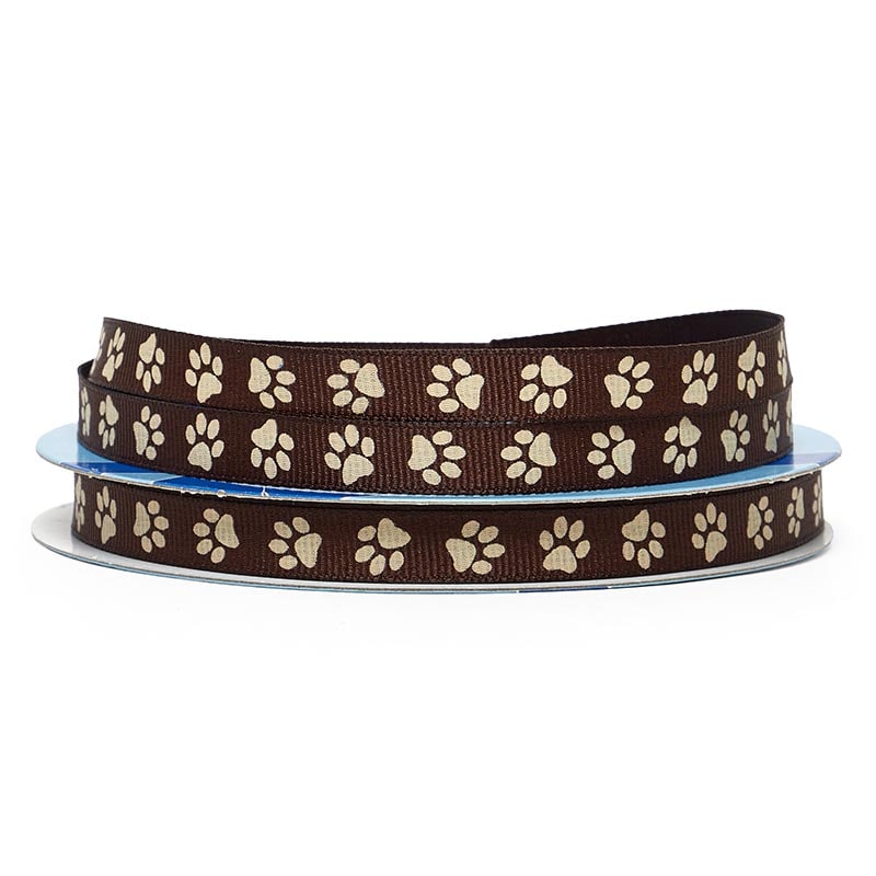 Narrow Paw Print Grosgrain Ribbon 3/8 '' X 25 yd Brown Color 1 / ROLL