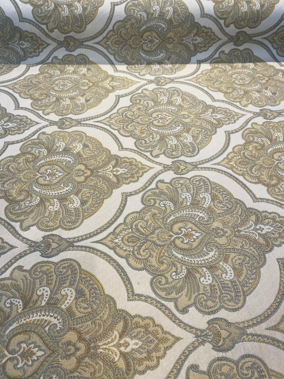 Artifact Pearl Beige M8982 Barrow Jacquard Brocade Fabric - Beige Antique Design, 13-1/2" Horizontal Repeat, 8-3/4" Vertical Repeat (1 Yard)