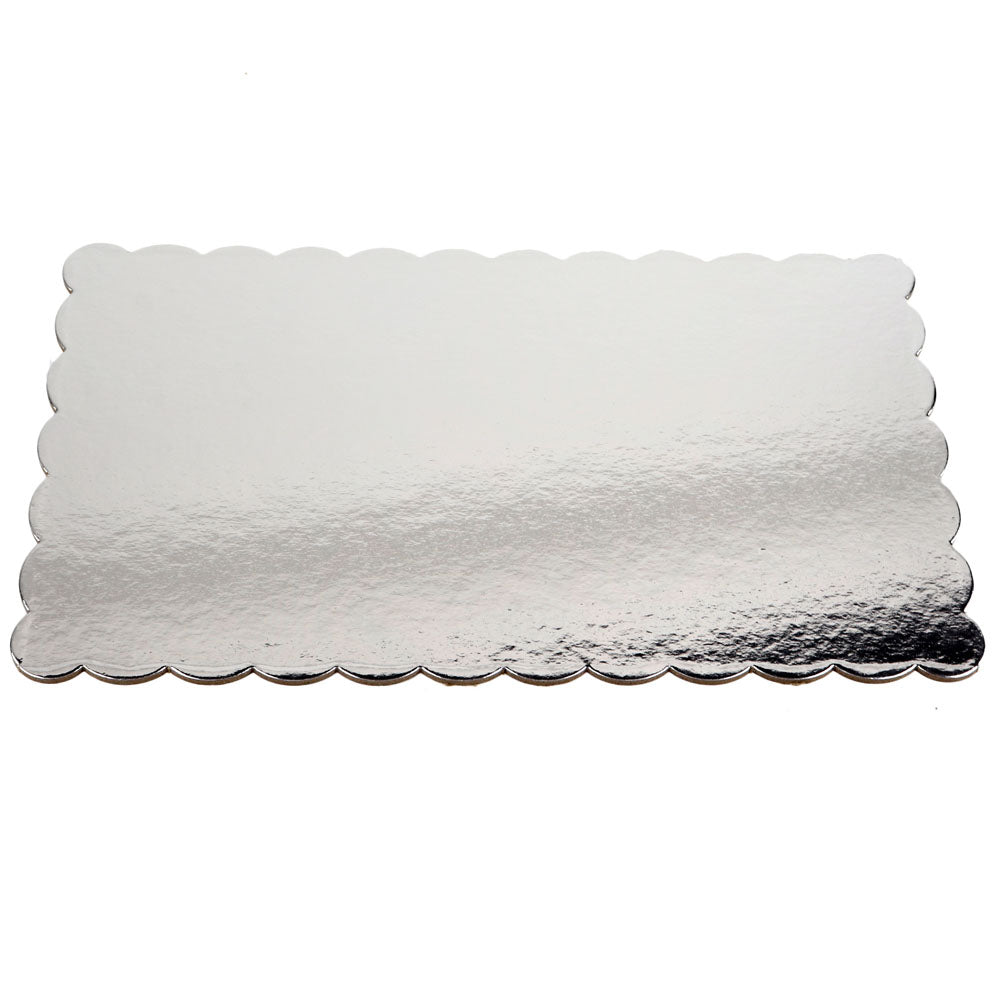 Silver Scalloped Log Cake Boards, 11.75" x 6.5" - Pack of 5