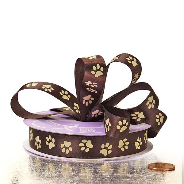 Paw Print Satin Ribbon 5/8 '' X 25 yd - Tan Color 1 / ROLL