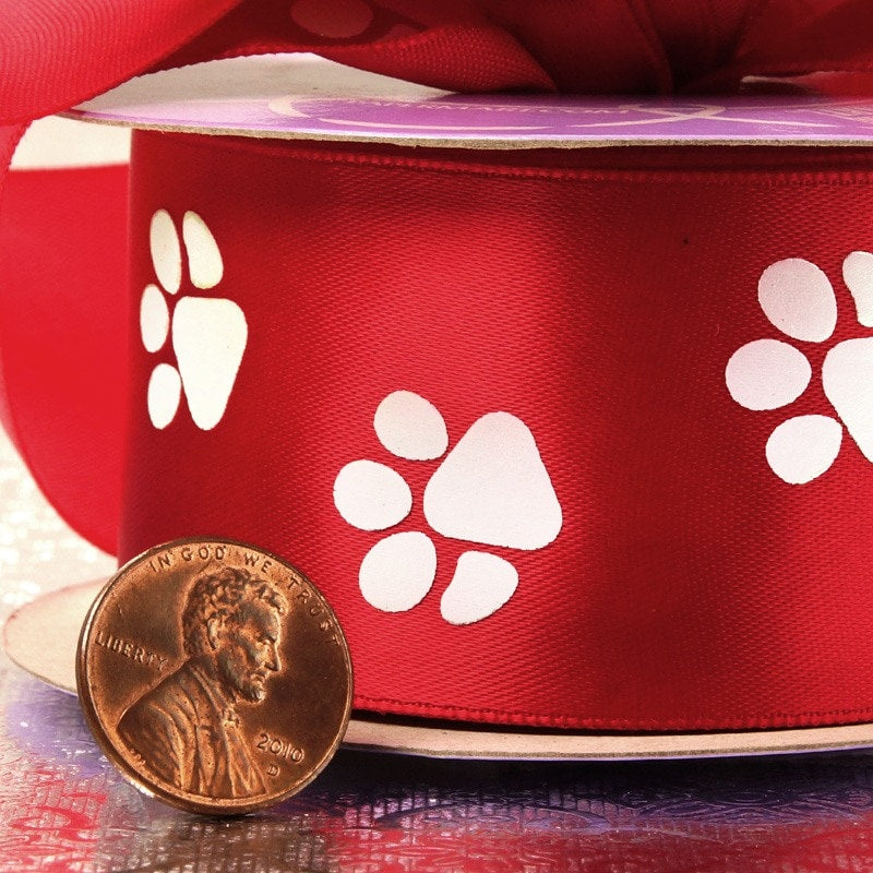 Red Paw Print Satin Ribbon  4 '' X - " 50 '   1 / EACH