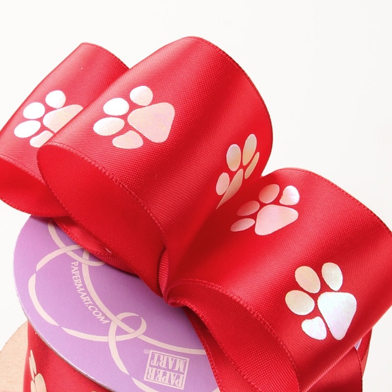 Red Paw Print Satin Ribbon  4 '' X - " 50 '   1 / EACH