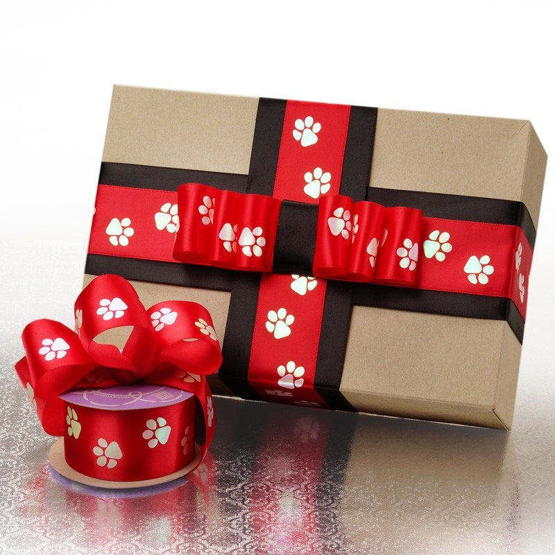 Red Paw Print Satin Ribbon  4 '' X - " 50 '   1 / EACH