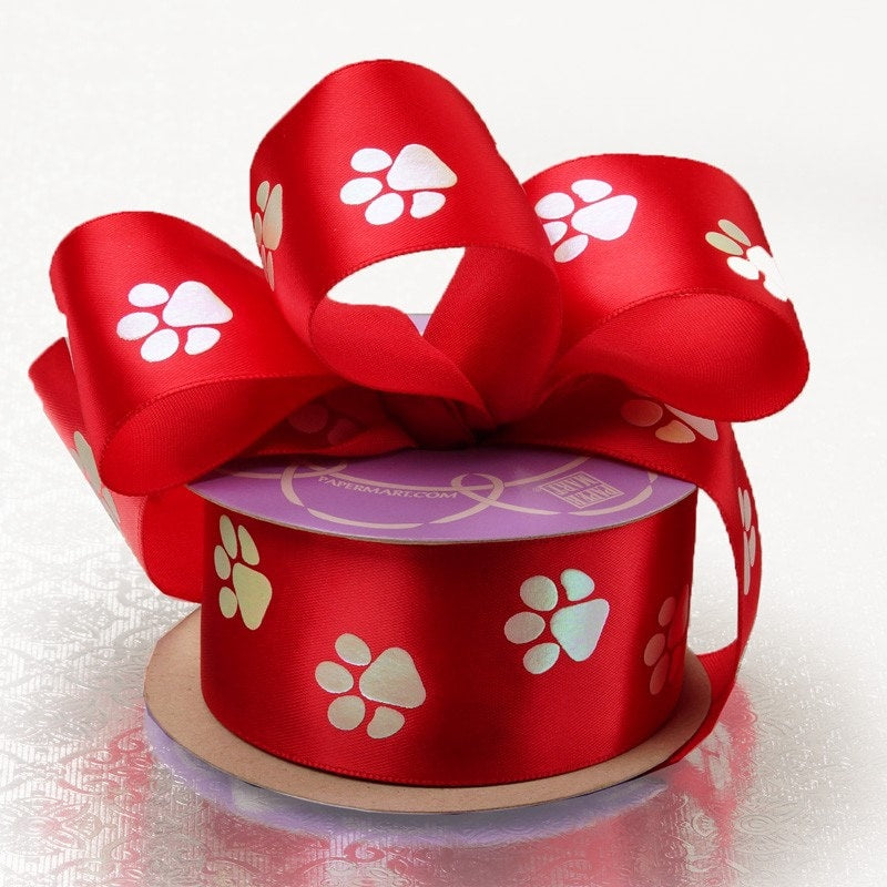 Red Paw Print Satin Ribbon  4 '' X - " 50 '   1 / EACH