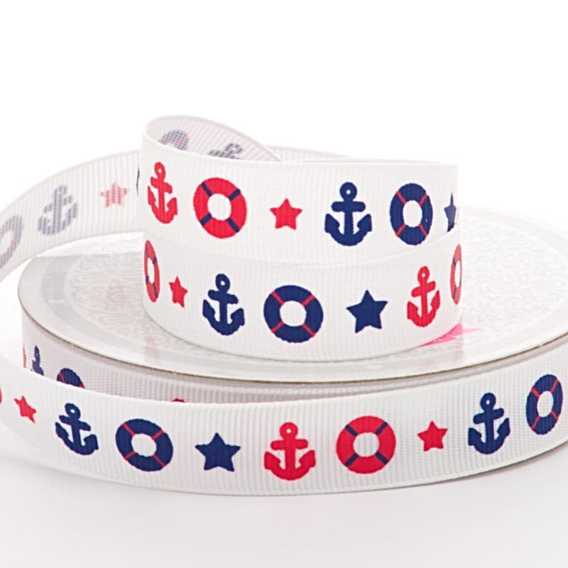 Nautical Grosgrain Ribbon - White 5/8 '' X 10 yd - White Nautical Color 1 / ROLL