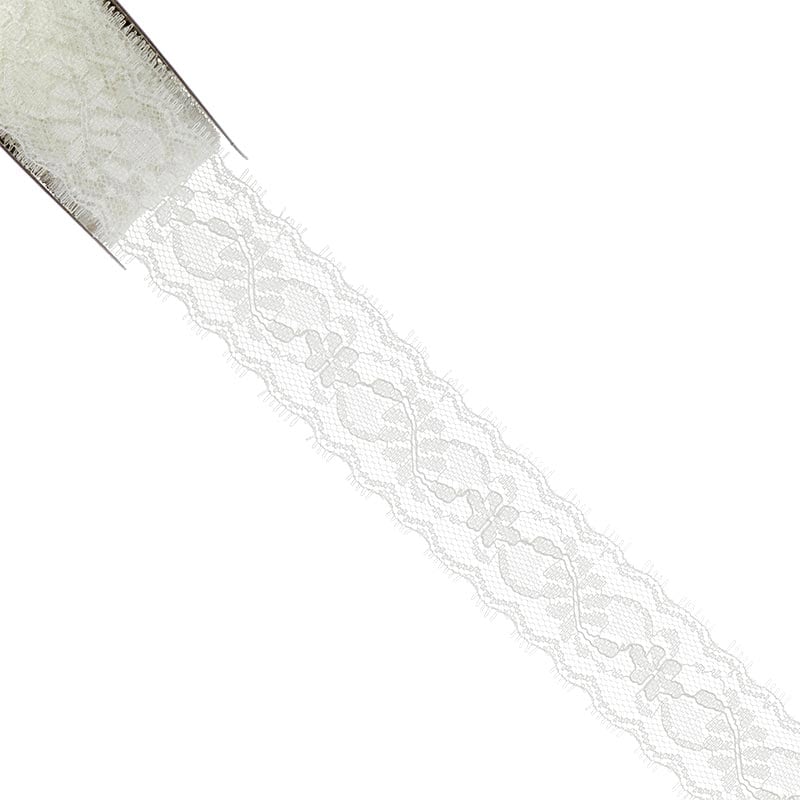 White Lydia Lace Ribbon 1 1/2 '' X 25 yd - 1 / ROLL