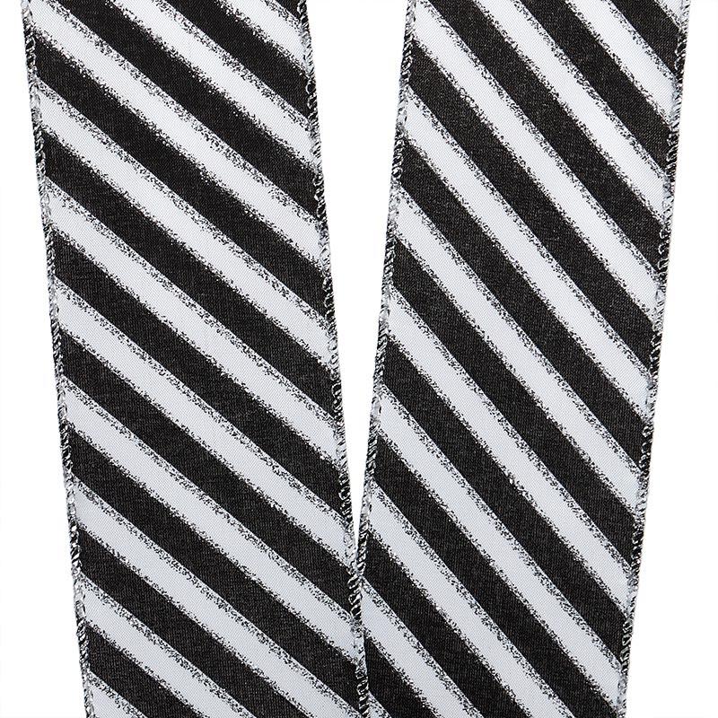 Black & White Diagonal Striped Wired Ribbon 1 1/2 '' X 25 yd Color 1 / ROLL