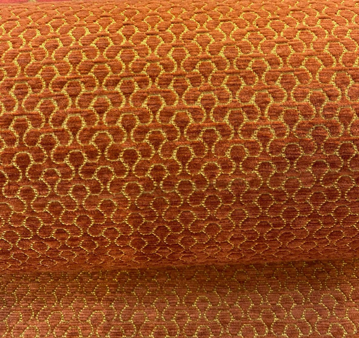 Whalehead Lacquer Rustic Barrow Chenille Upholstery Fabric - Rustic Orange With Gold Design, 56" Width (By The Yard)