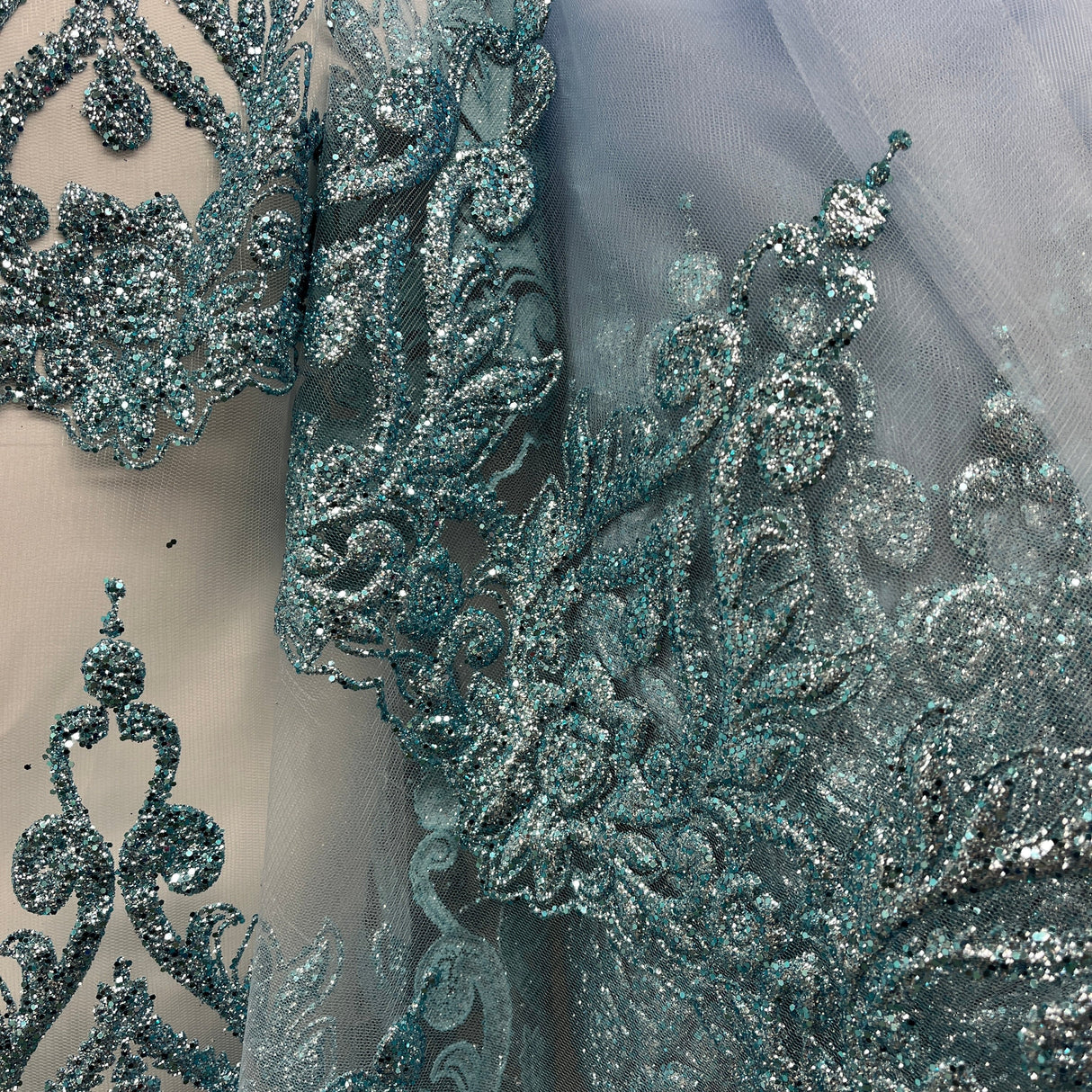 Glitter Mesh Fabric Turquoise
