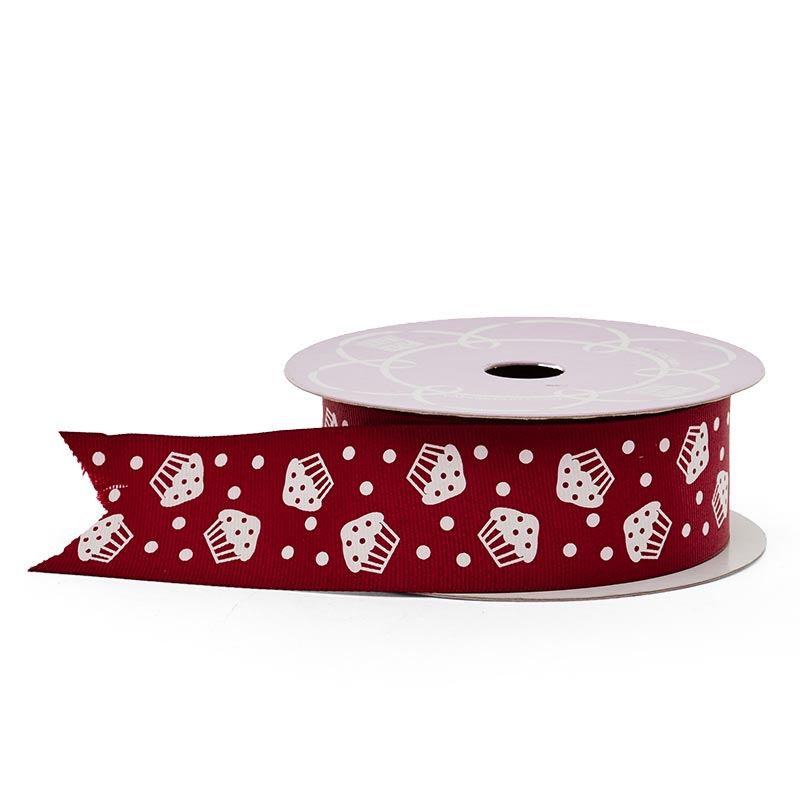 Cupcake Print Grosgrain Ribbon 1 1/2 '' X 25 yd Burgundy Color 1 / ROLL