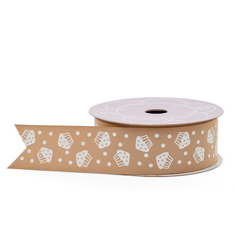 Cupcake Print Grosgrain Ribbon 1 1/2 '' X 25 yd Toffee Color 1 / ROLL