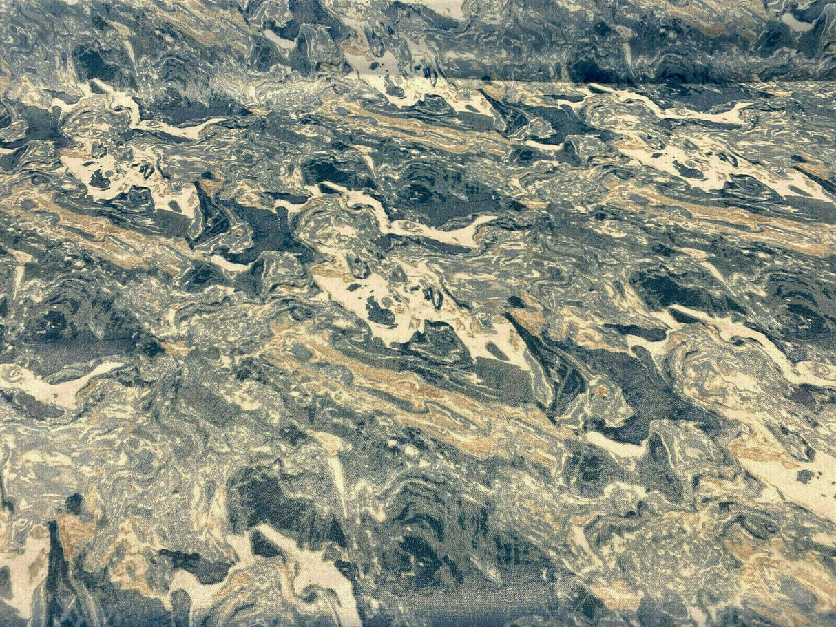 Marble Gate Blue Velvet Upholstery Fabric - Blue Marble Pattern, 54" Width (By The Yard)