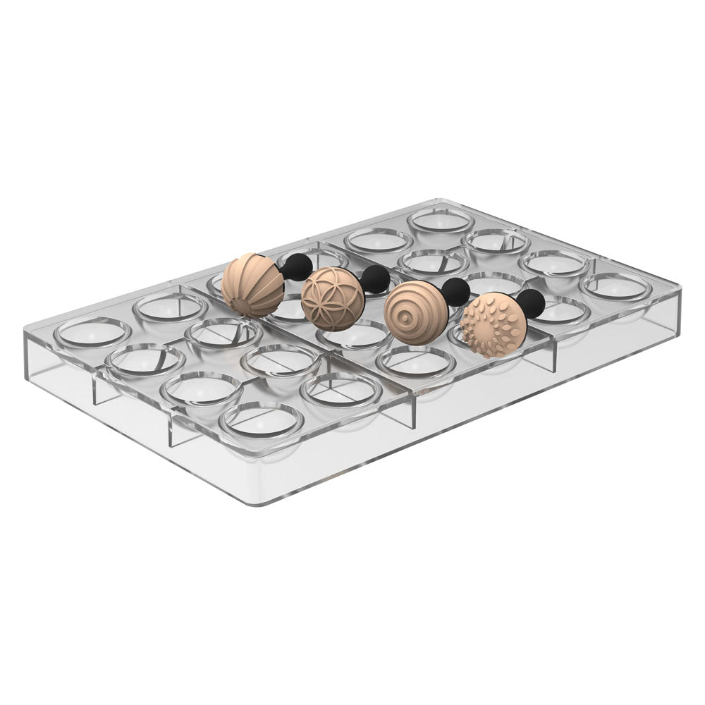 Silikomart Sphere Tritan Chocolate Mold with Chocolate Stamps, 24 Cavities