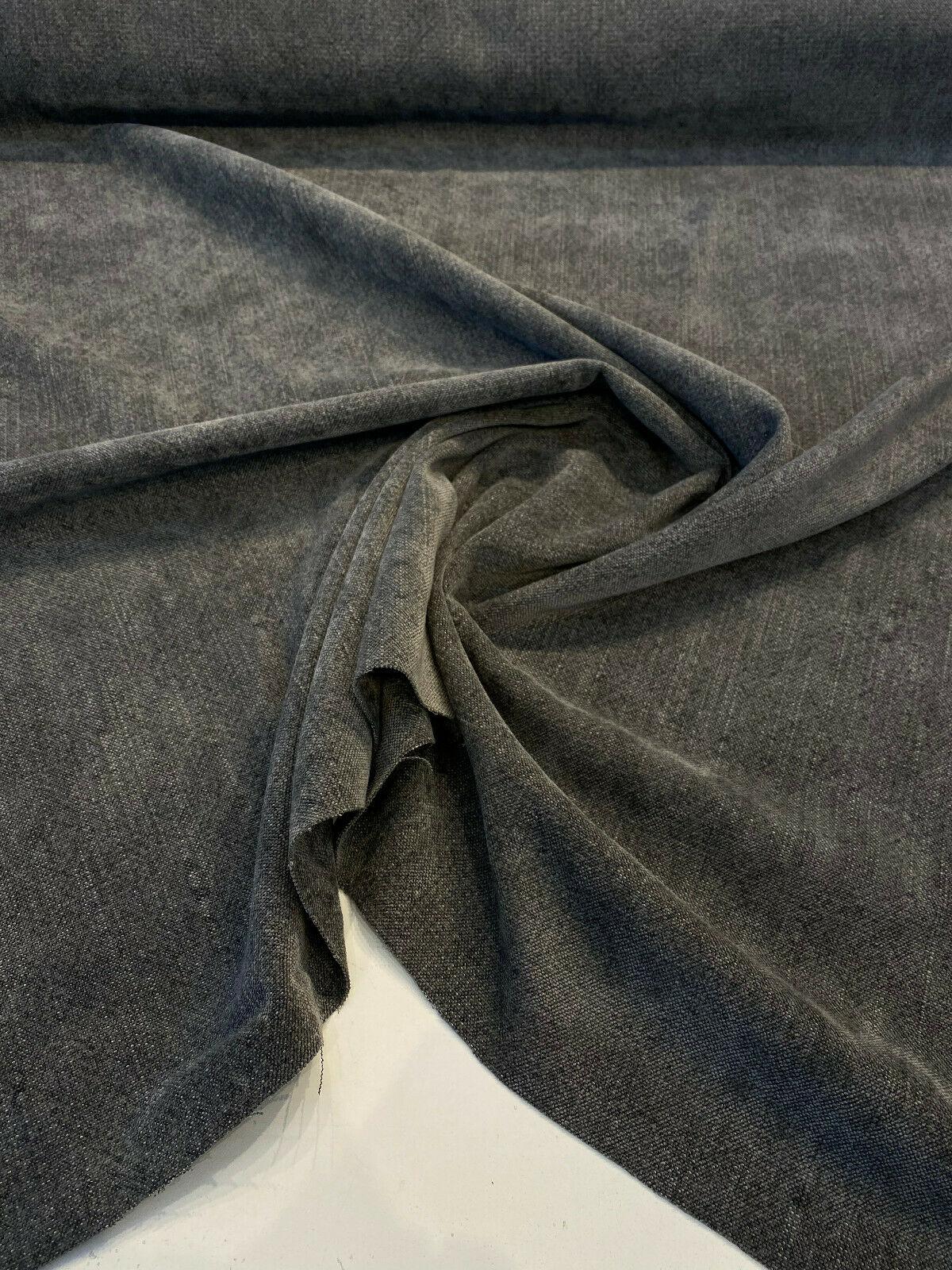 Calvin Linen Smokey Dark Gray Italian Upholstery Fabric - Smokey Dark Gray, 56" Width, Railroaded (1 Yard)