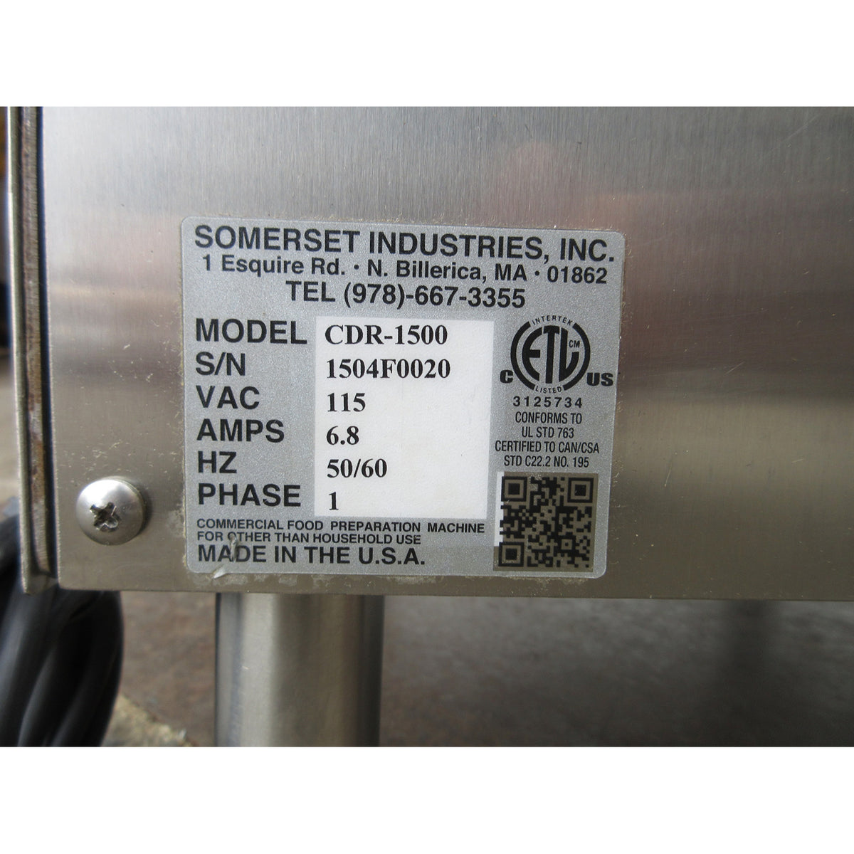 Somerset CDR-1500 Dough Roller, Used Excellent Condition