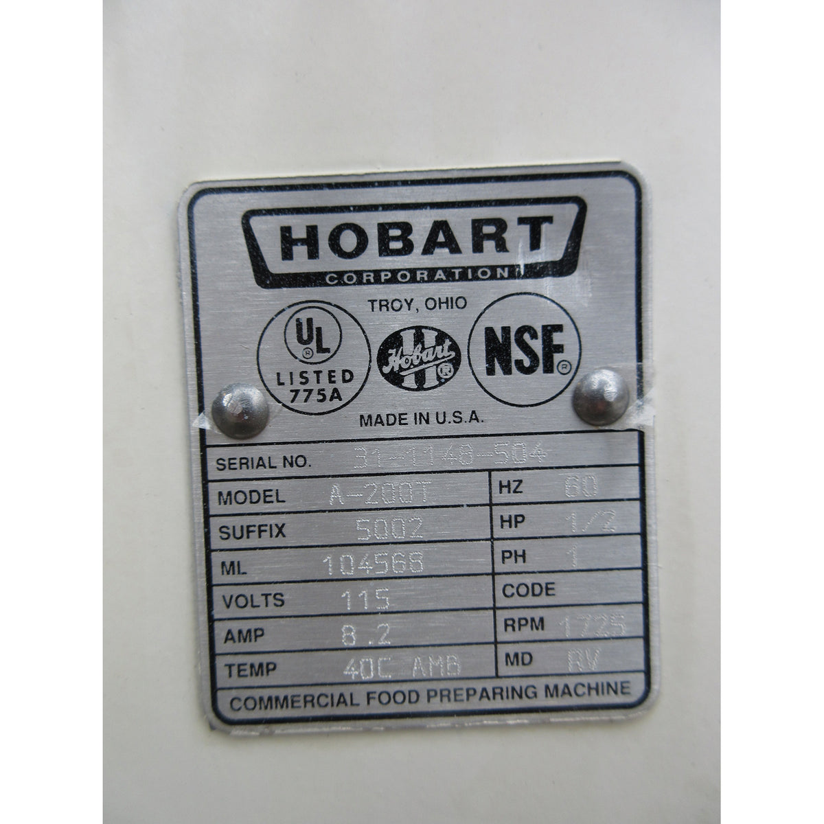 Hobart A200T 20 Qt Mixer, Bowl And 2 Attachments Included, Used Excellent Condition