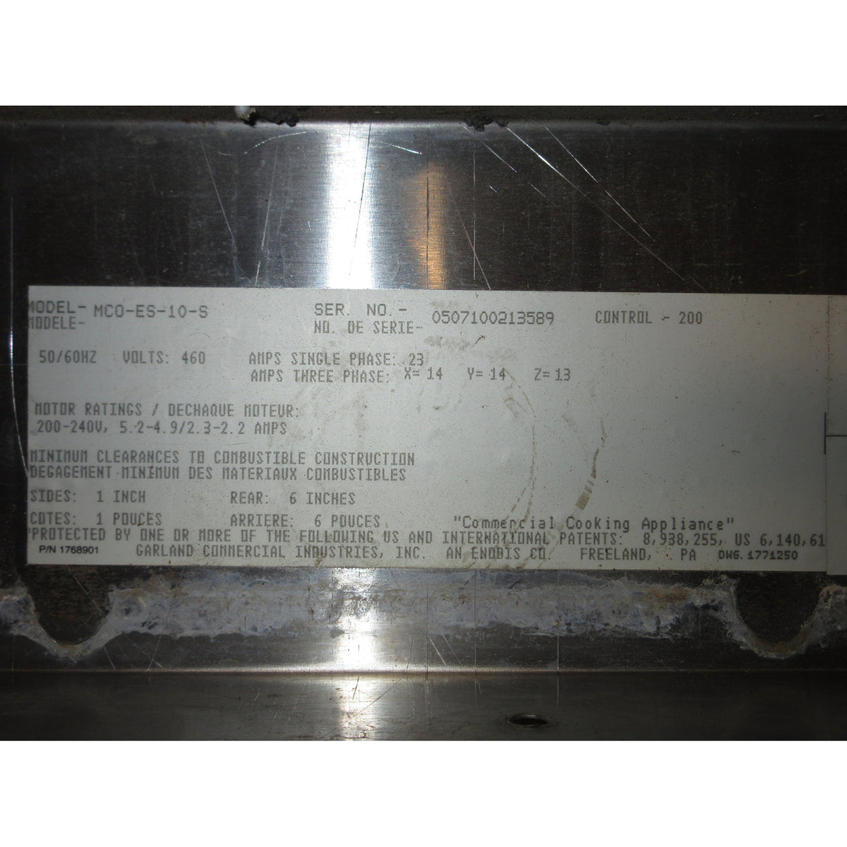 Garland Master MCO-ES-10S Electric Full Size Convection Oven 460V, Used Excellent Condition