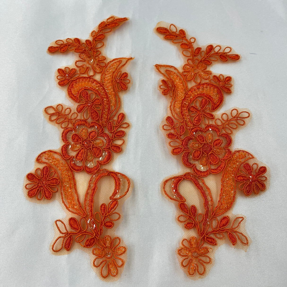 Beaded Corded Floral Lace Applique Pair