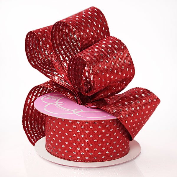 Metallic Dot Wired Ribbon 1 1/2 '' X 25 yd Red Color 1 / ROLL