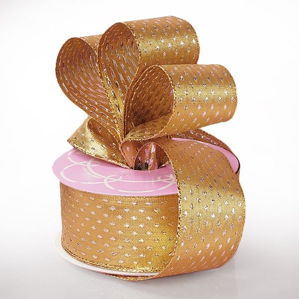Metallic Dot Wired Ribbon 1 1/2 '' X 25 yd Gold Color 1 / ROLL