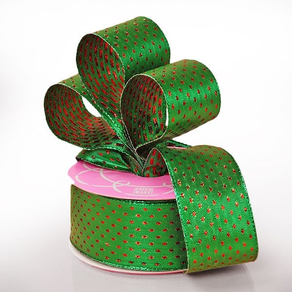 Metallic Dot Wired Ribbon 1 1/2 '' X 25 yd Green Color 1 / ROLL