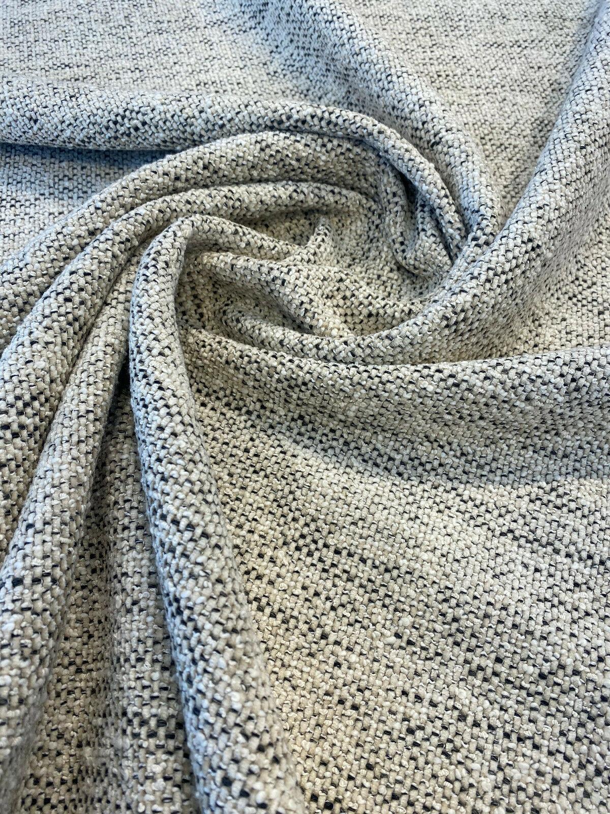 Gabriella Fossil Italian Chenille Tweed Fabric - Beige Off White With Black Hints, 56" Width (1 Yard)