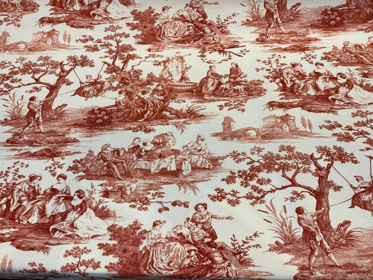 Waverly Toile Idyllic Days Cotton Fabric - Red Amaryllis Toile, 54" Width (1 Yard)